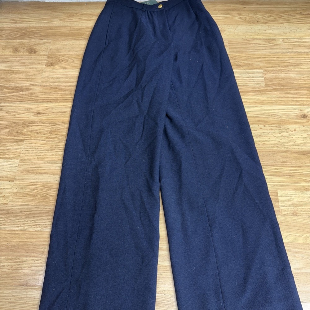 Lauren Ralph Lauren Womens Navy Blue Wide Leg Wool Pants Size 4 ~FLAT FRONT~ NWT - Picture 1 of 8